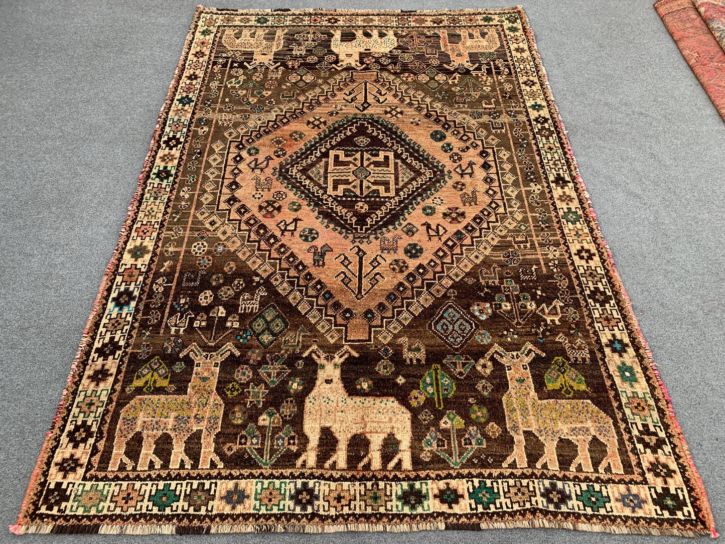 Antique Pictorial Animal Rug 5x8 Ft Caucasian design Rug, Hand knotted Vintage Rug, Oriental Afghan Rug, Turkmen Tribal Rug, Living Room Rug