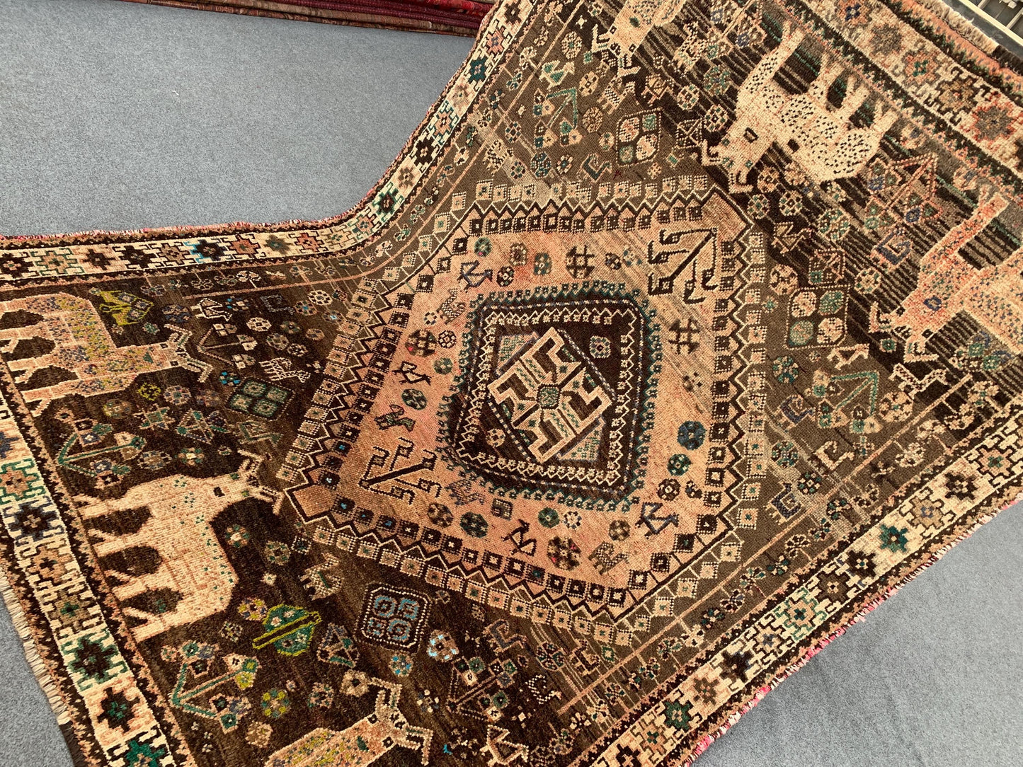 Antique Pictorial Animal Rug 5x8 Ft Caucasian design Rug, Hand knotted Vintage Rug, Oriental Afghan Rug, Turkmen Tribal Rug, Living Room Rug