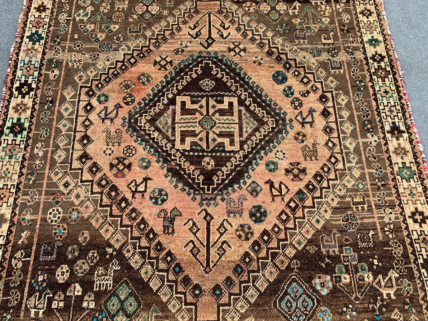 Antique Pictorial Animal Rug 5x8 Ft Caucasian design Rug, Hand knotted Vintage Rug, Oriental Afghan Rug, Turkmen Tribal Rug, Living Room Rug