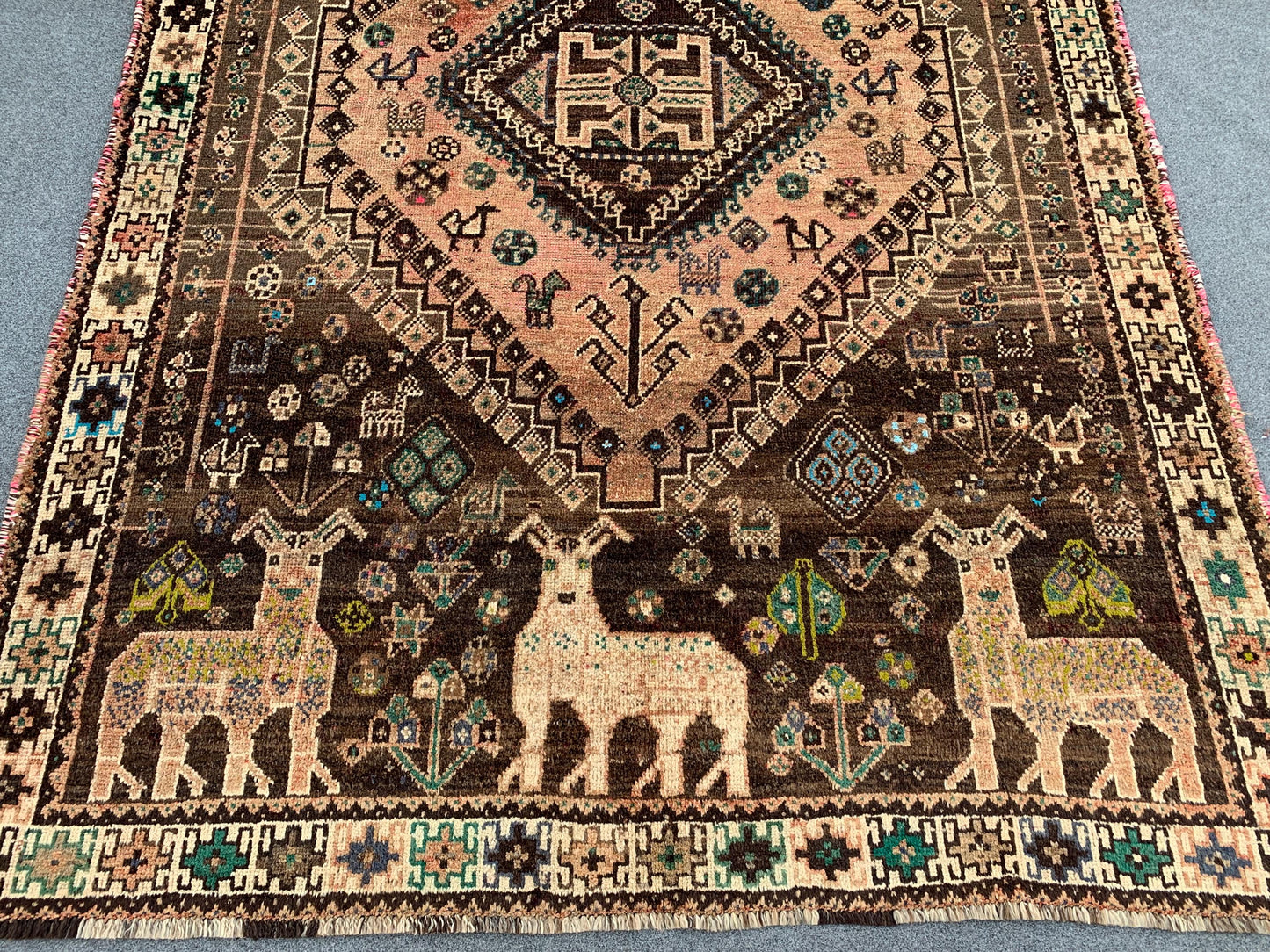 Antique Pictorial Animal Rug 5x8 Ft Caucasian design Rug, Hand knotted Vintage Rug, Oriental Afghan Rug, Turkmen Tribal Rug, Living Room Rug