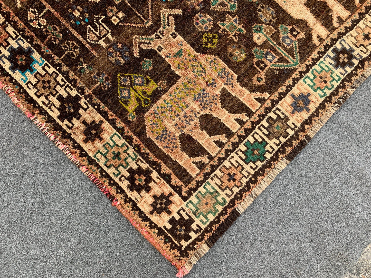 Antique Pictorial Animal Rug 5x8 Ft Caucasian design Rug, Hand knotted Vintage Rug, Oriental Afghan Rug, Turkmen Tribal Rug, Living Room Rug