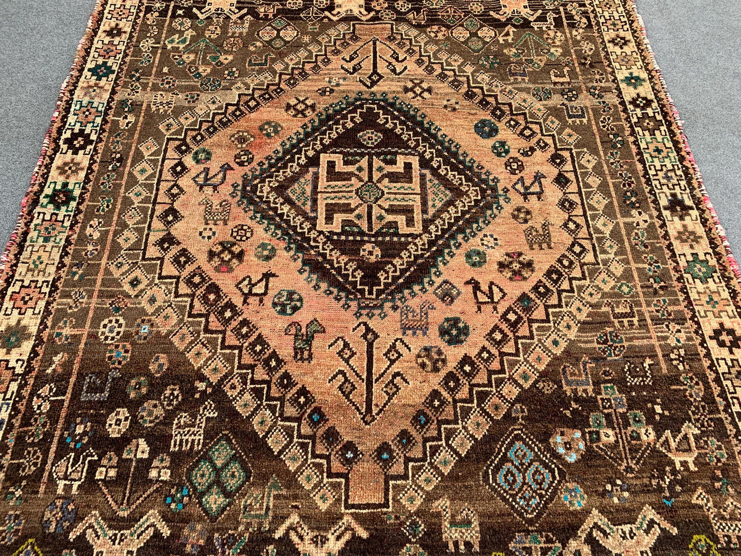 Antique Pictorial Animal Rug 5x8 Ft Caucasian design Rug, Hand knotted Vintage Rug, Oriental Afghan Rug, Turkmen Tribal Rug, Living Room Rug