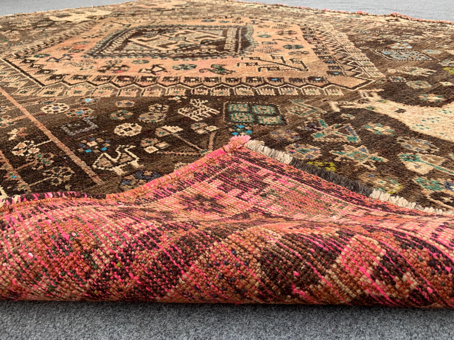 Antique Pictorial Animal Rug 5x8 Ft Caucasian design Rug, Hand knotted Vintage Rug, Oriental Afghan Rug, Turkmen Tribal Rug, Living Room Rug
