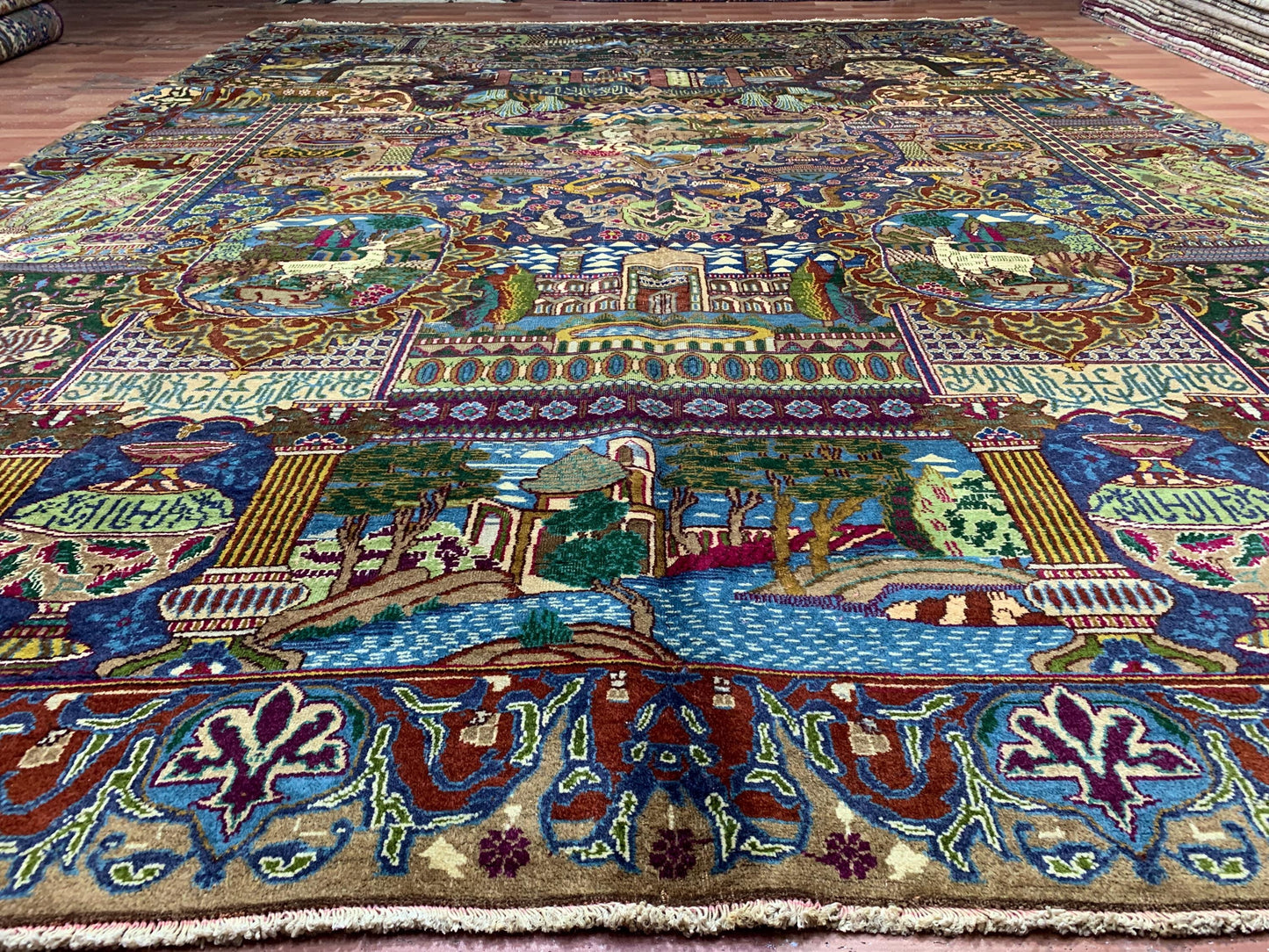 9x12 Ft Antique Pictorial Animal Rug, Hand knotted Vintage Wool Rug, Home decor Rug, Afghan Oriental Rug, Dining Table Rug, Living Room Rug.