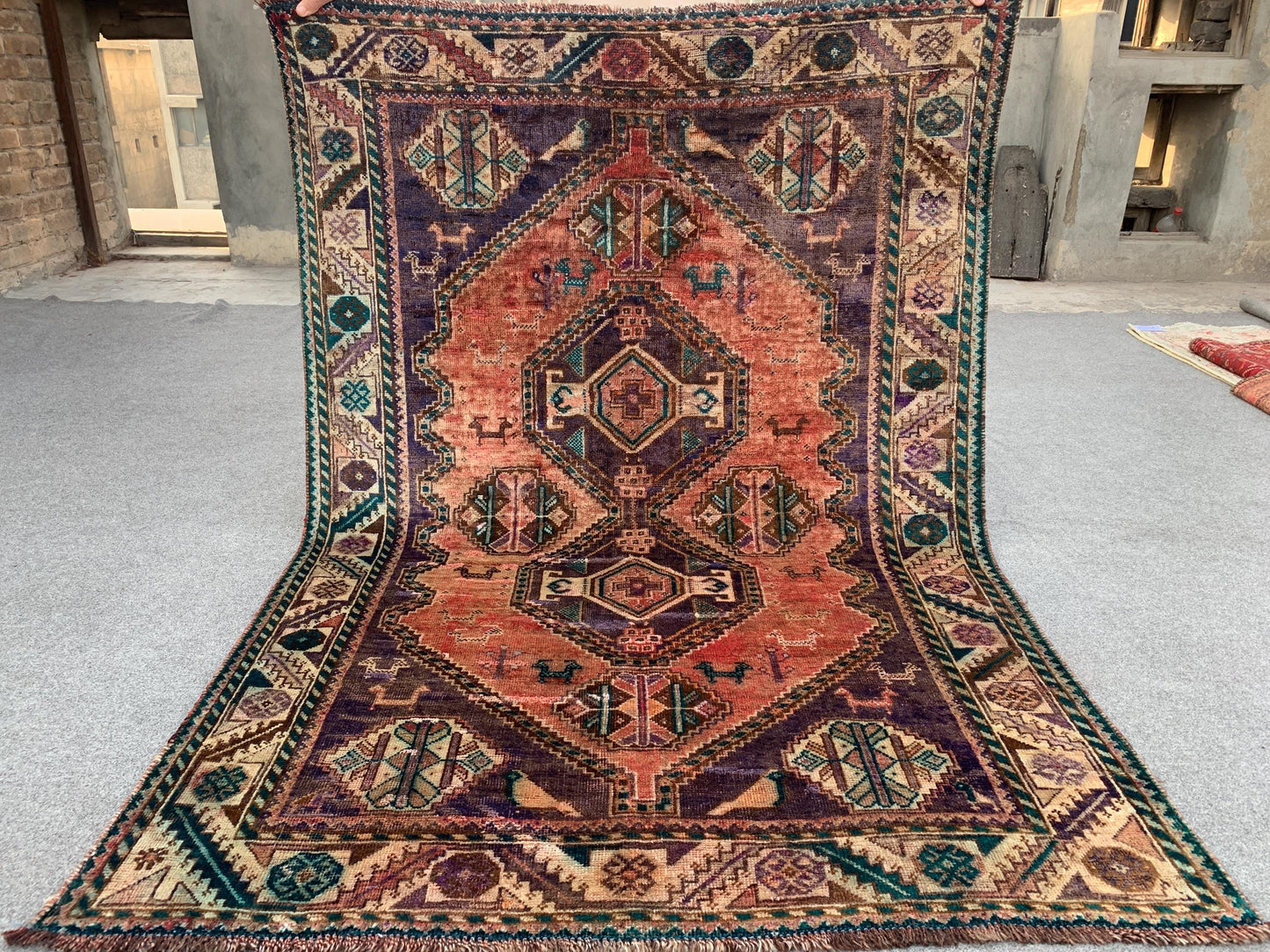 Vintage Rug 4x6 Ft Caucasian design Rug, Afghan Handmade Rug, Low Pile Rug, Oriental Wool Rug, Antique Tribal Rug, Bedroom Rug, Hallway Rug.