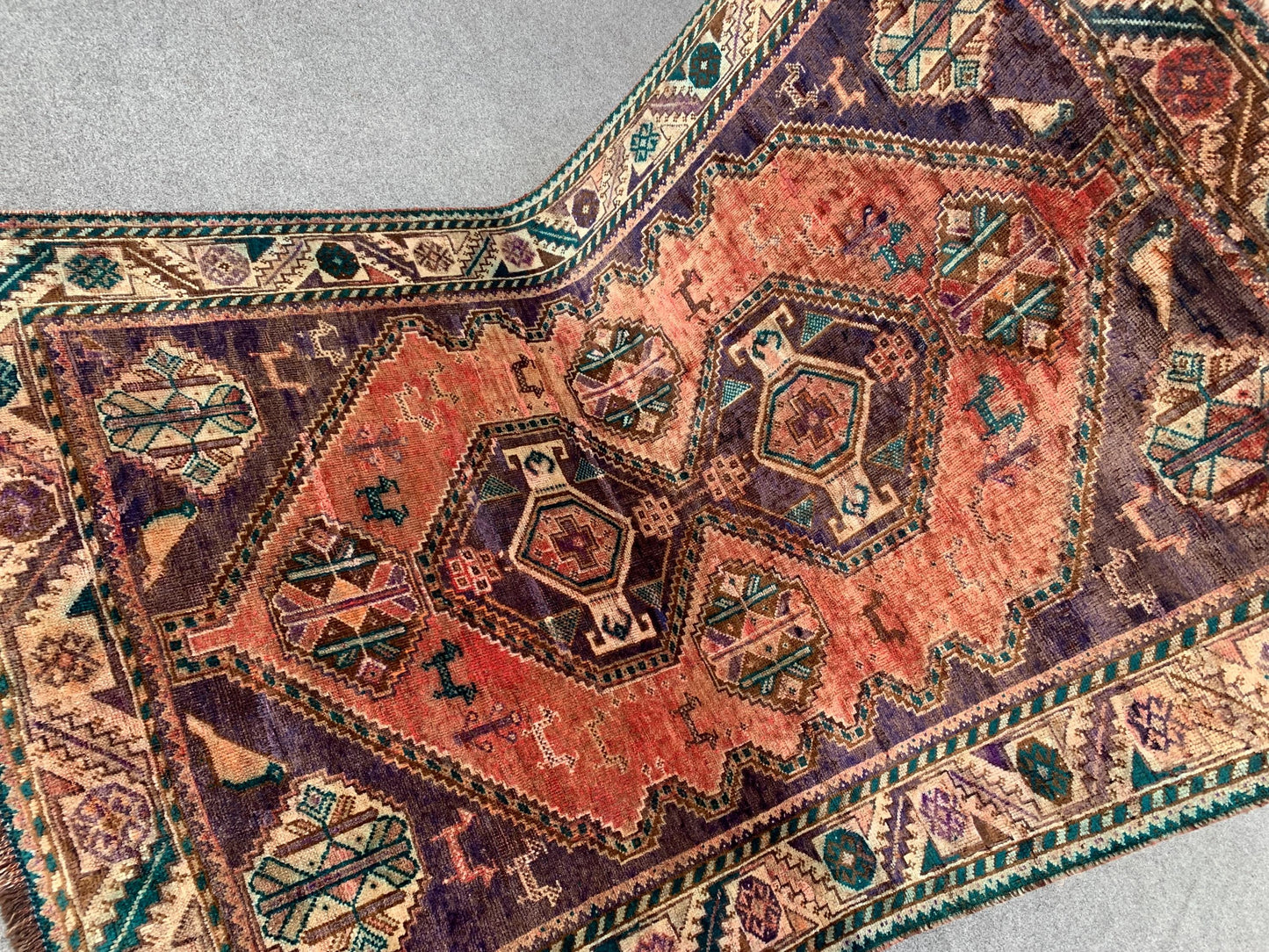 Vintage Rug 4x6 Ft Caucasian design Rug, Afghan Handmade Rug, Low Pile Rug, Oriental Wool Rug, Antique Tribal Rug, Bedroom Rug, Hallway Rug.