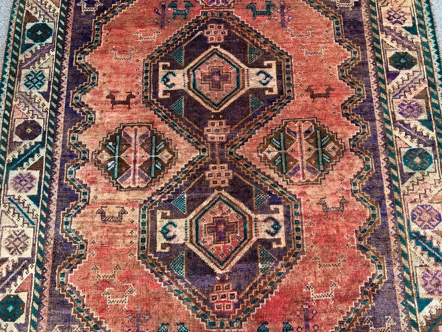 Vintage Rug 4x6 Ft Caucasian design Rug, Afghan Handmade Rug, Low Pile Rug, Oriental Wool Rug, Antique Tribal Rug, Bedroom Rug, Hallway Rug.