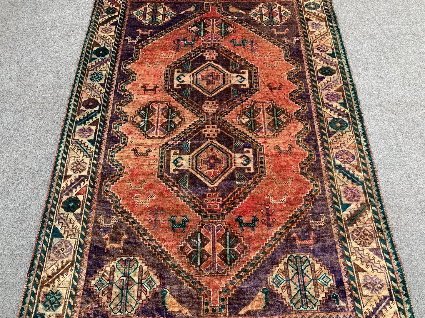 Vintage Rug 4x6 Ft Caucasian design Rug, Afghan Handmade Rug, Low Pile Rug, Oriental Wool Rug, Antique Tribal Rug, Bedroom Rug, Hallway Rug.