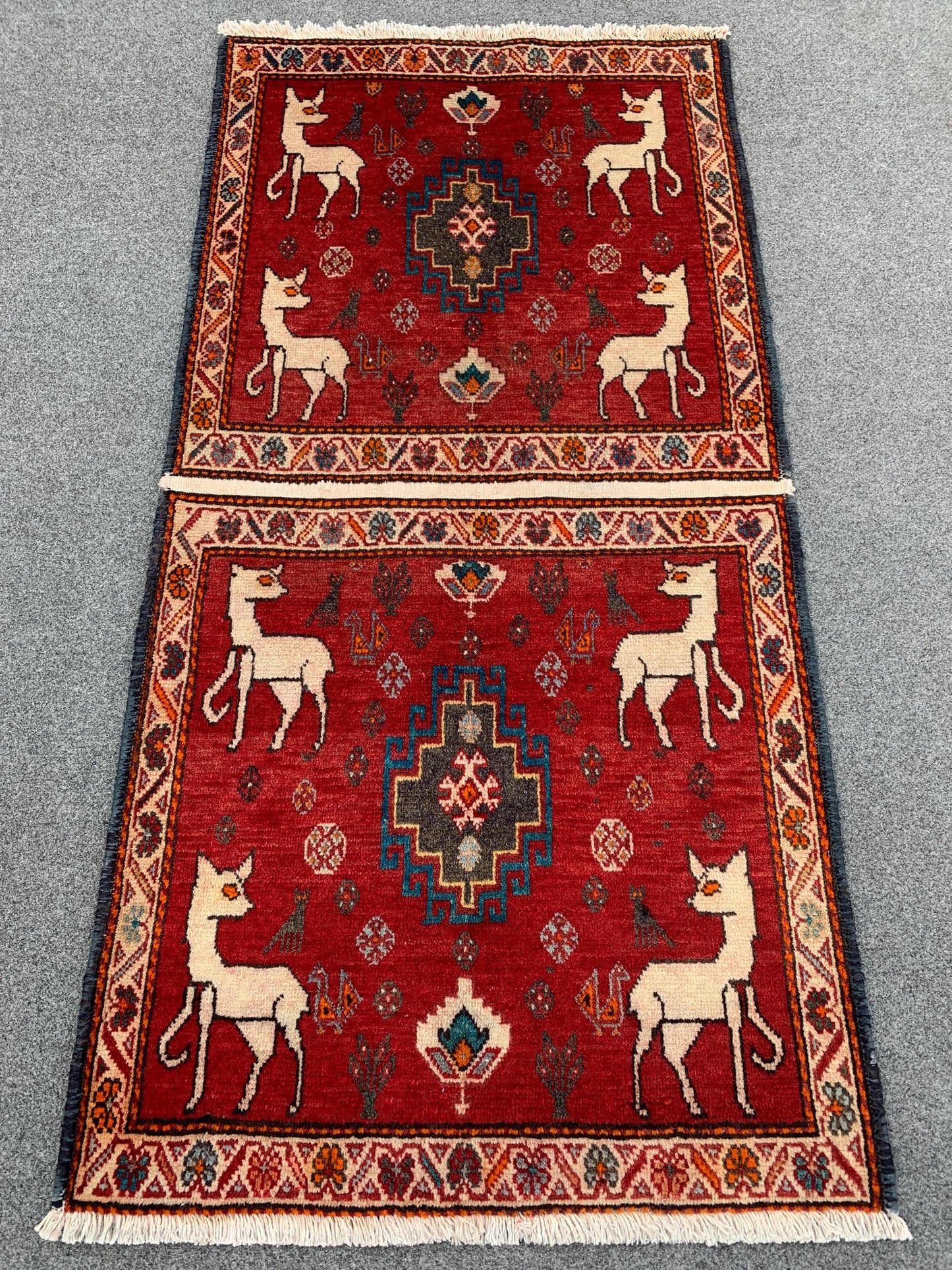 2x4 Ft One of a kind Vintage Rug, Afghan Hand Knotted Rug, Pictorial Animal Rug, Red Rug Oriental Wool Rug, Rugs for Bedroom Hallway Rug etc