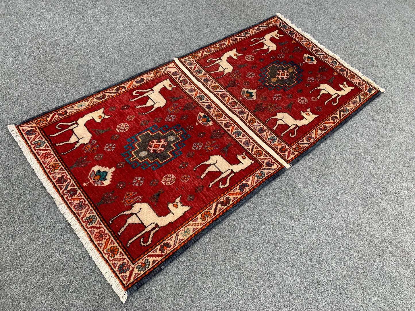 2x4 Ft One of a kind Vintage Rug, Afghan Hand Knotted Rug, Pictorial Animal Rug, Red Rug Oriental Wool Rug, Rugs for Bedroom Hallway Rug etc