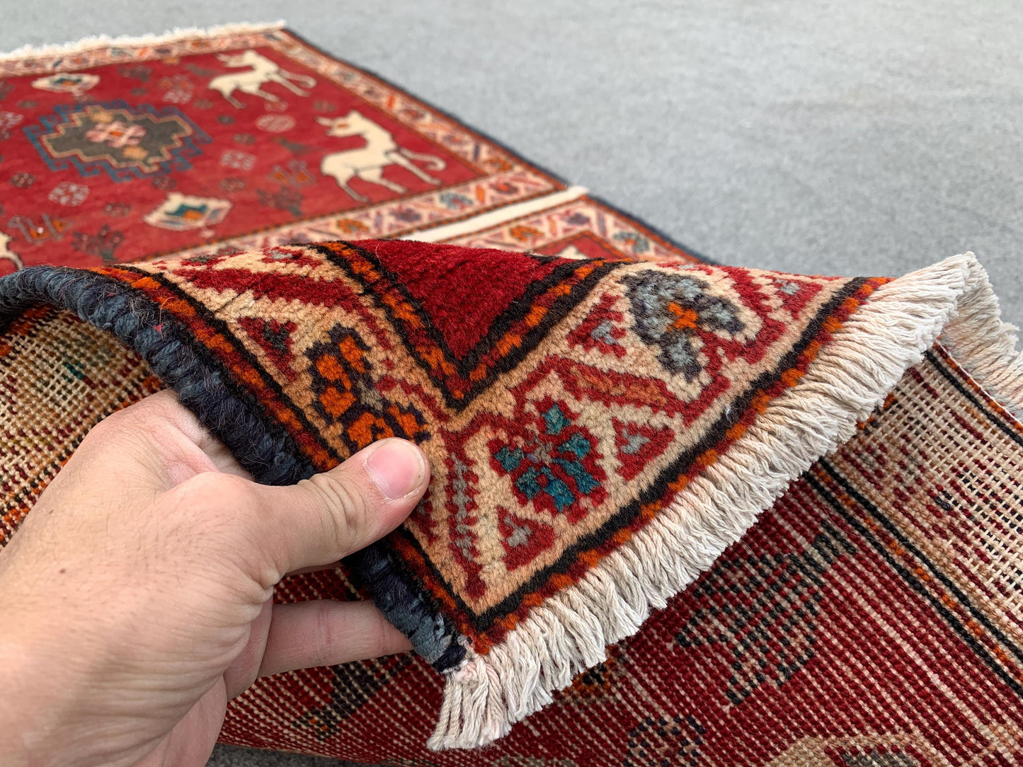 2x4 Ft One of a kind Vintage Rug, Afghan Hand Knotted Rug, Pictorial Animal Rug, Red Rug Oriental Wool Rug, Rugs for Bedroom Hallway Rug etc