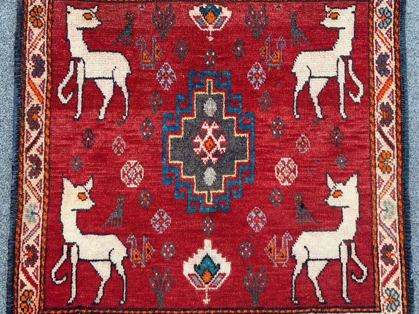 2x4 Ft One of a kind Vintage Rug, Afghan Hand Knotted Rug, Pictorial Animal Rug, Red Rug Oriental Wool Rug, Rugs for Bedroom Hallway Rug etc