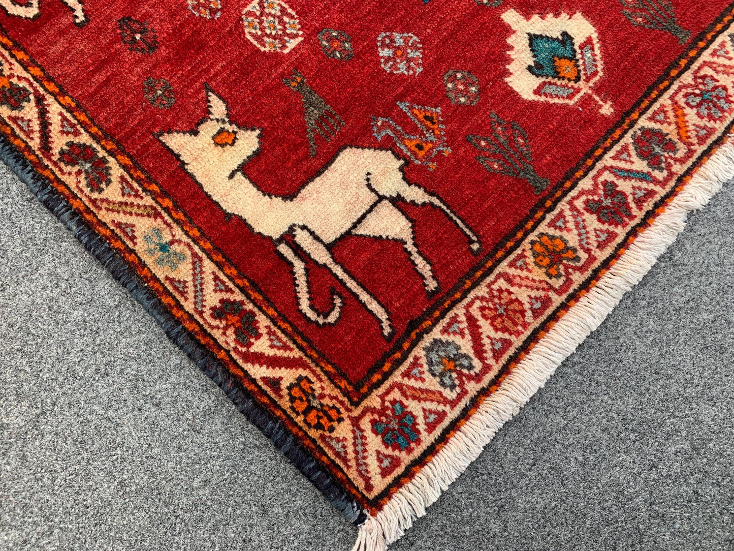 2x4 Ft One of a kind Vintage Rug, Afghan Hand Knotted Rug, Pictorial Animal Rug, Red Rug Oriental Wool Rug, Rugs for Bedroom Hallway Rug etc