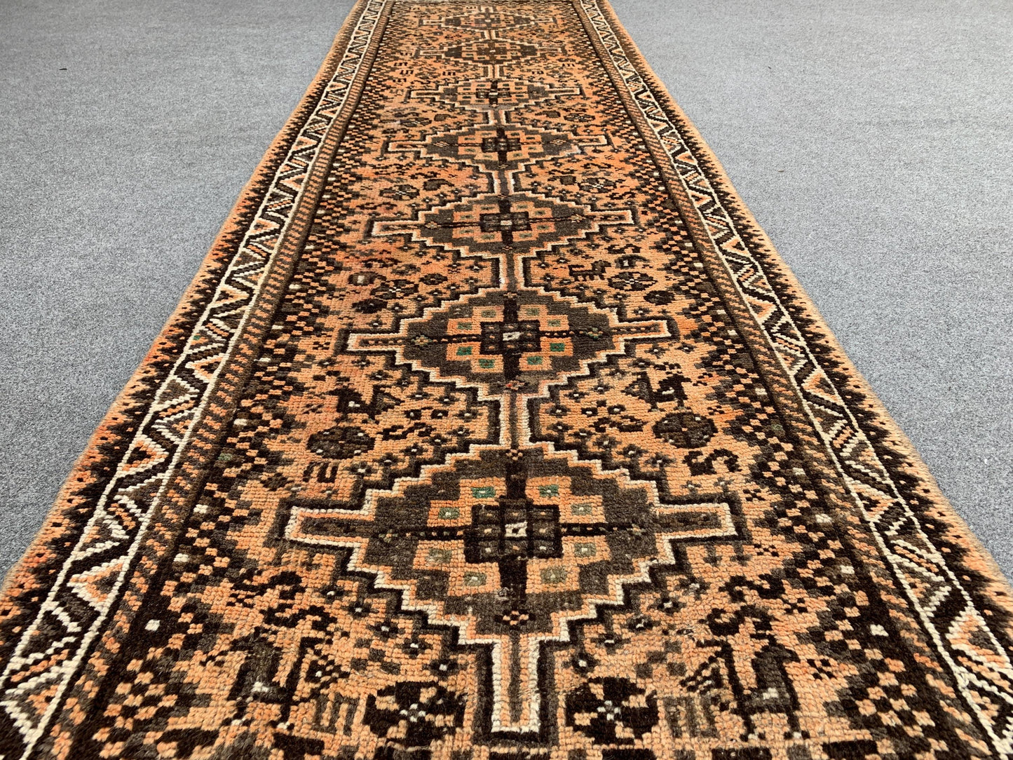 3x8 Ft Runner Antique Rug, Caucasian Runner Rug, Afghan Hand knotted Wool Rug, Vintage Oriental Rug, Turkmen Tribal Rug, Hallway Runner Rug.