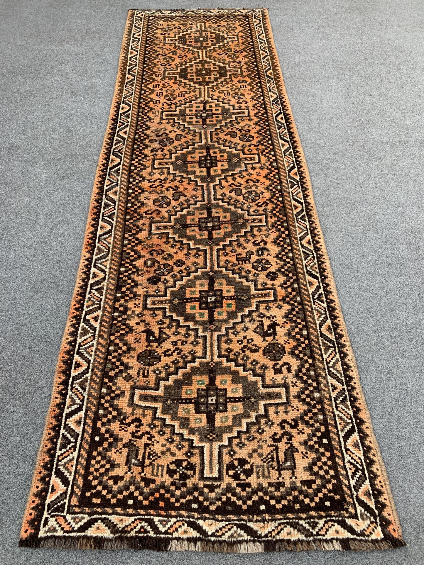 3x8 Ft Runner Antique Rug, Caucasian Runner Rug, Afghan Hand knotted Wool Rug, Vintage Oriental Rug, Turkmen Tribal Rug, Hallway Runner Rug.