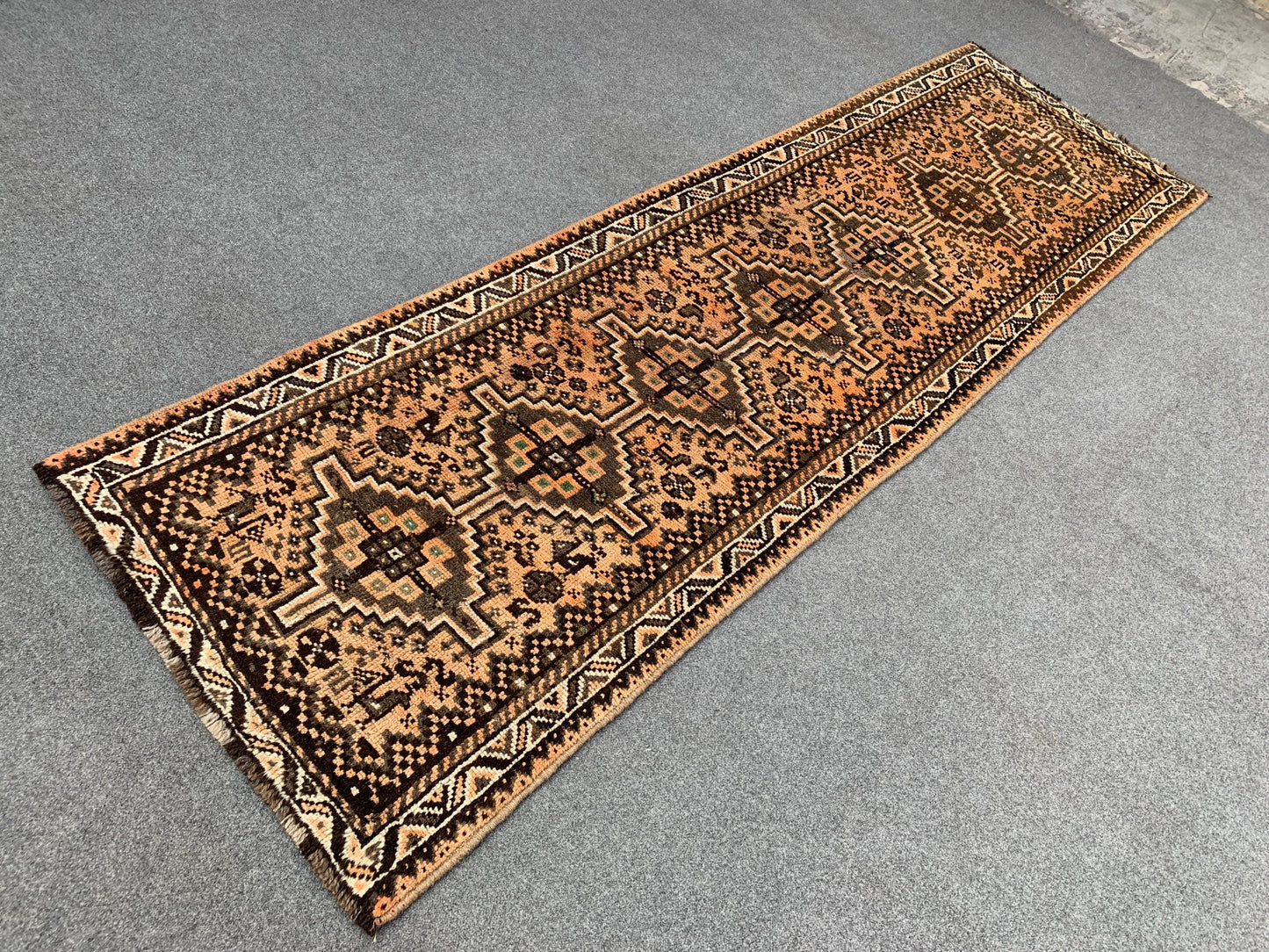 3x8 Ft Runner Antique Rug, Caucasian Runner Rug, Afghan Hand knotted Wool Rug, Vintage Oriental Rug, Turkmen Tribal Rug, Hallway Runner Rug.