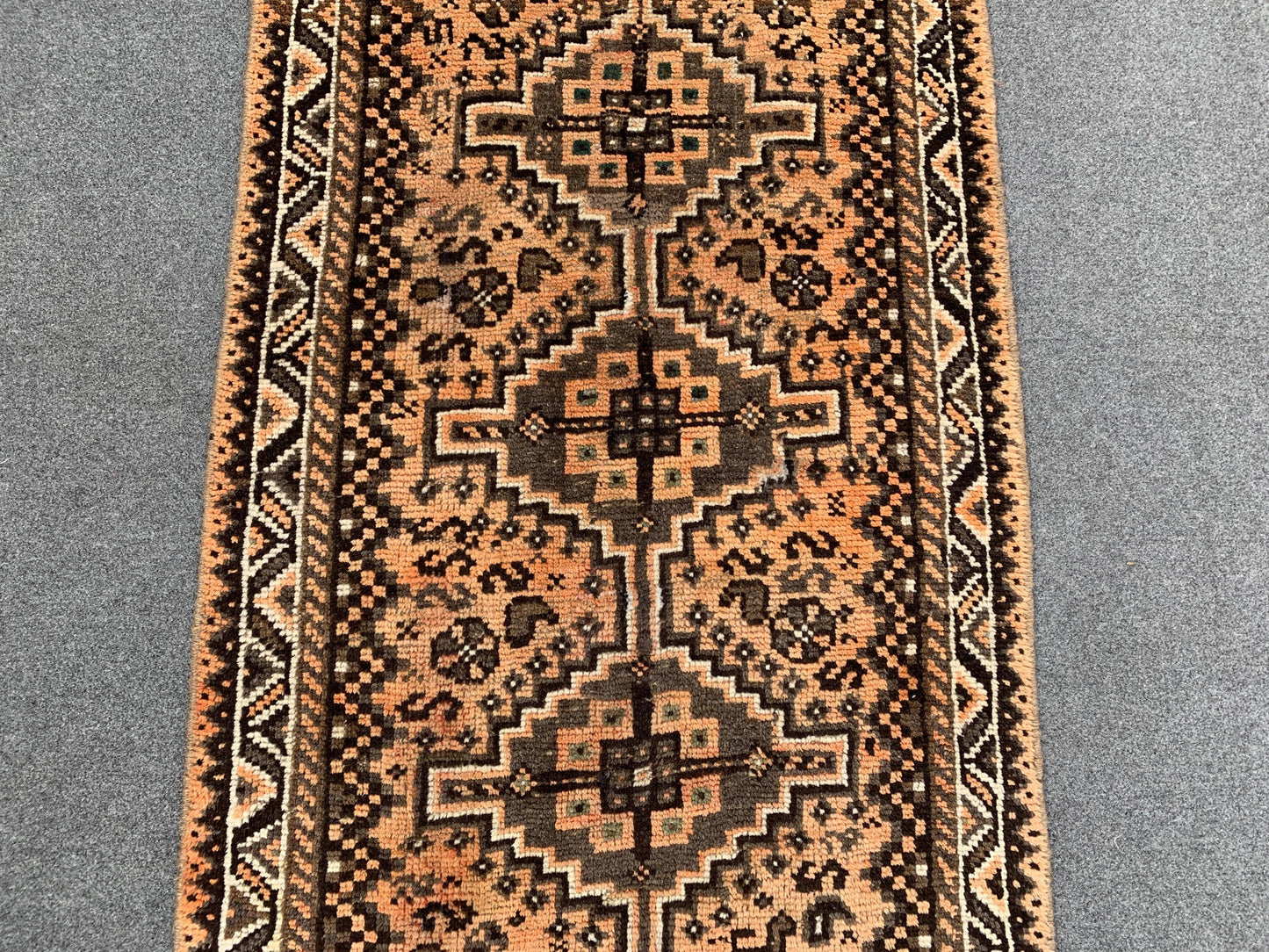 3x8 Ft Runner Antique Rug, Caucasian Runner Rug, Afghan Hand knotted Wool Rug, Vintage Oriental Rug, Turkmen Tribal Rug, Hallway Runner Rug.