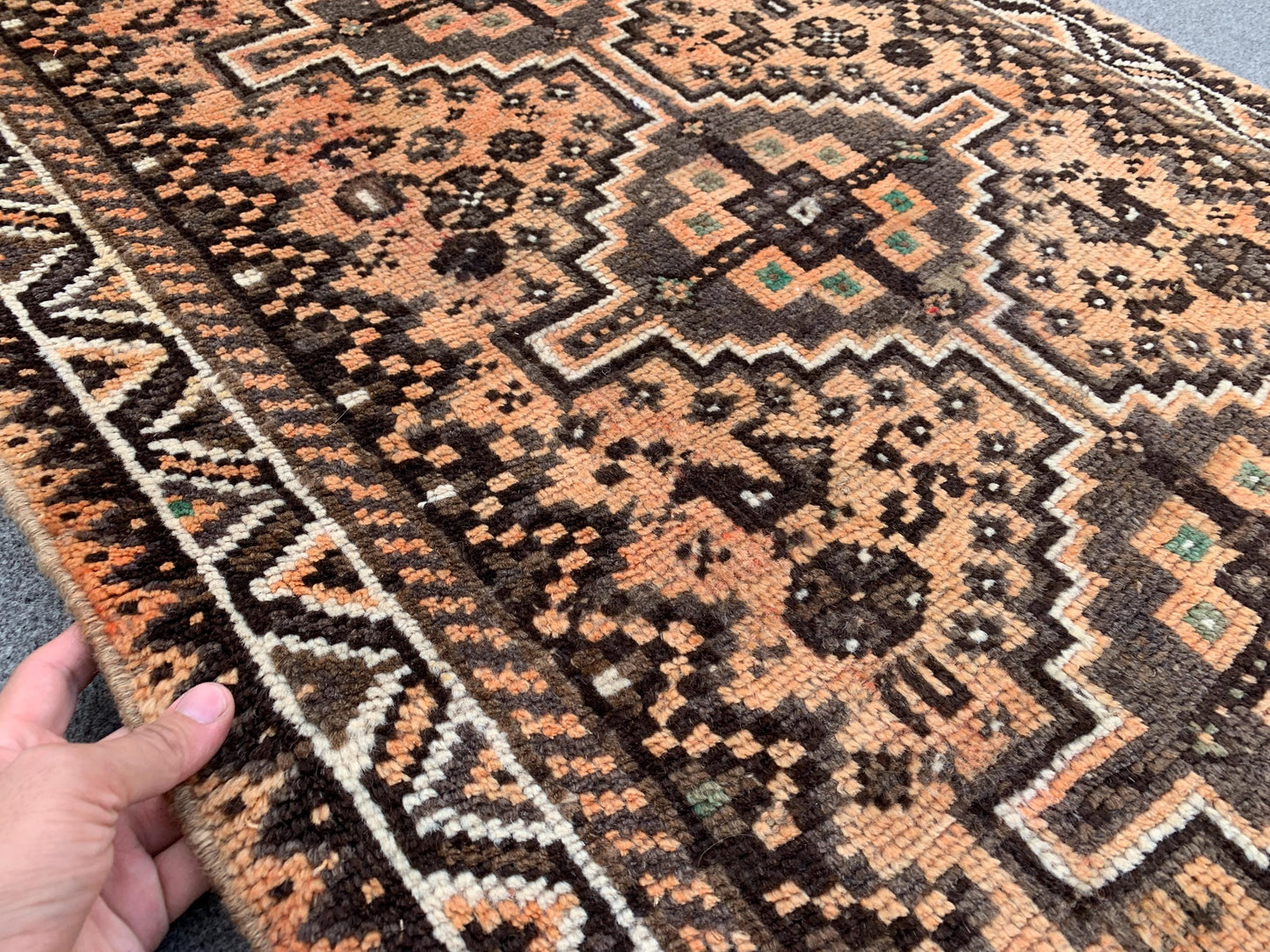 3x8 Ft Runner Antique Rug, Caucasian Runner Rug, Afghan Hand knotted Wool Rug, Vintage Oriental Rug, Turkmen Tribal Rug, Hallway Runner Rug.