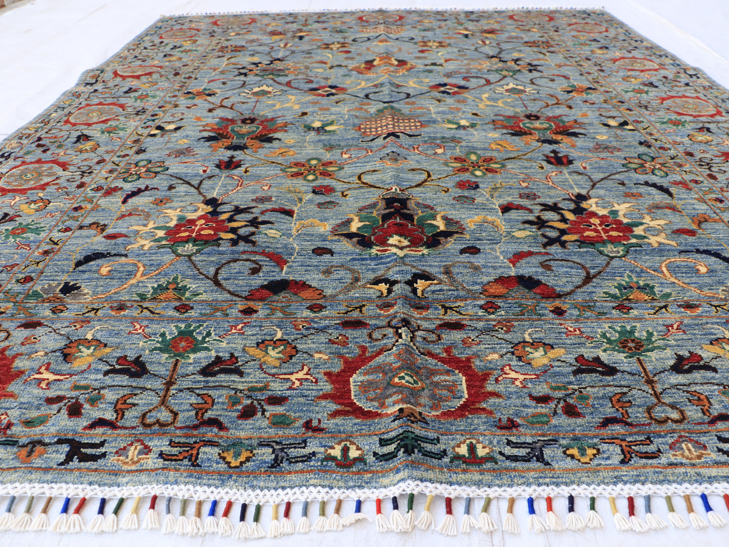 6X8 Self-Colored Afghan Sultani Hand Knotted Rug