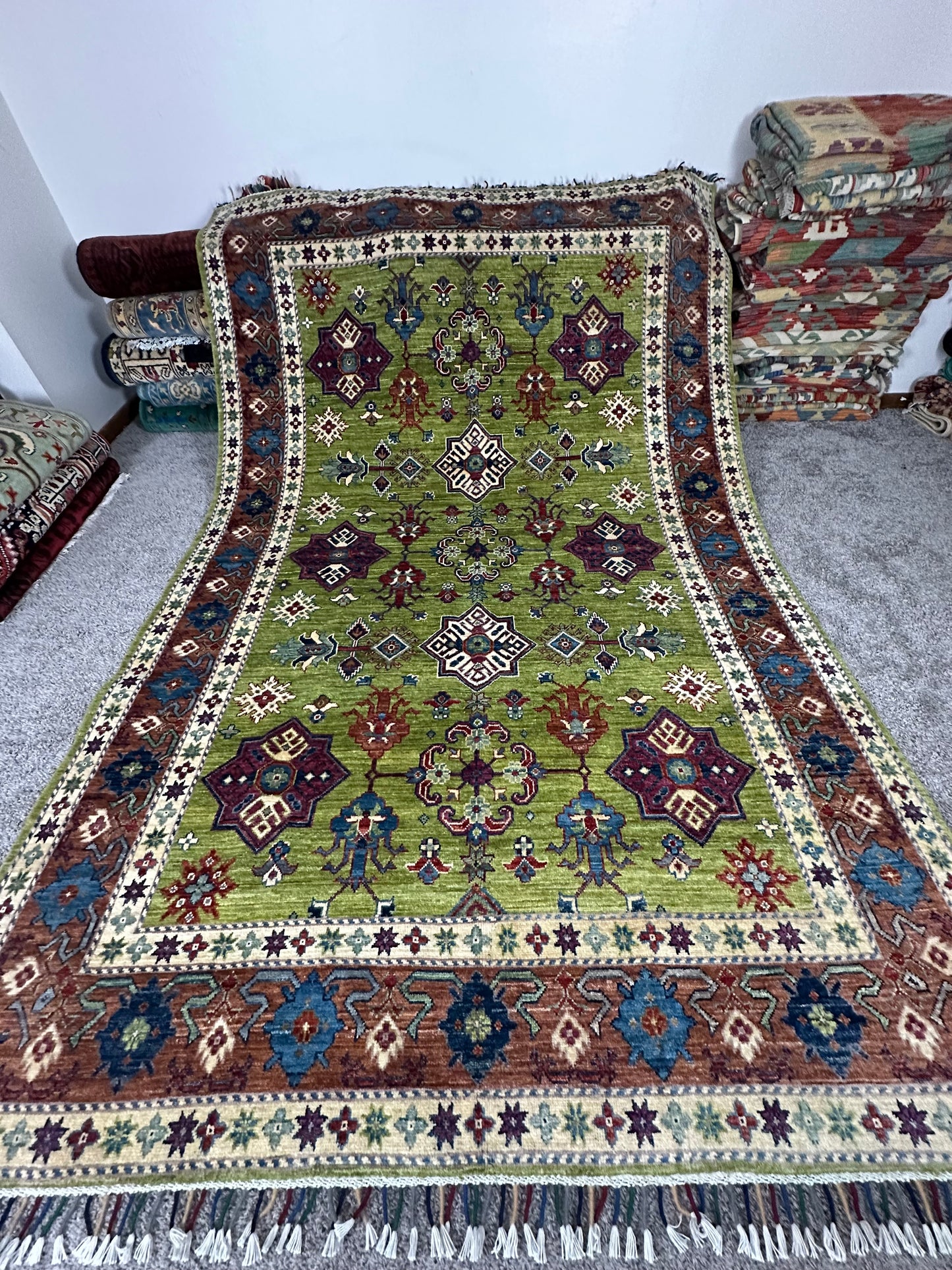 7 by 10 ft Afghan Handmade Super Kazak Area Rug, 100% Natural Wool and Vegetable Dyes