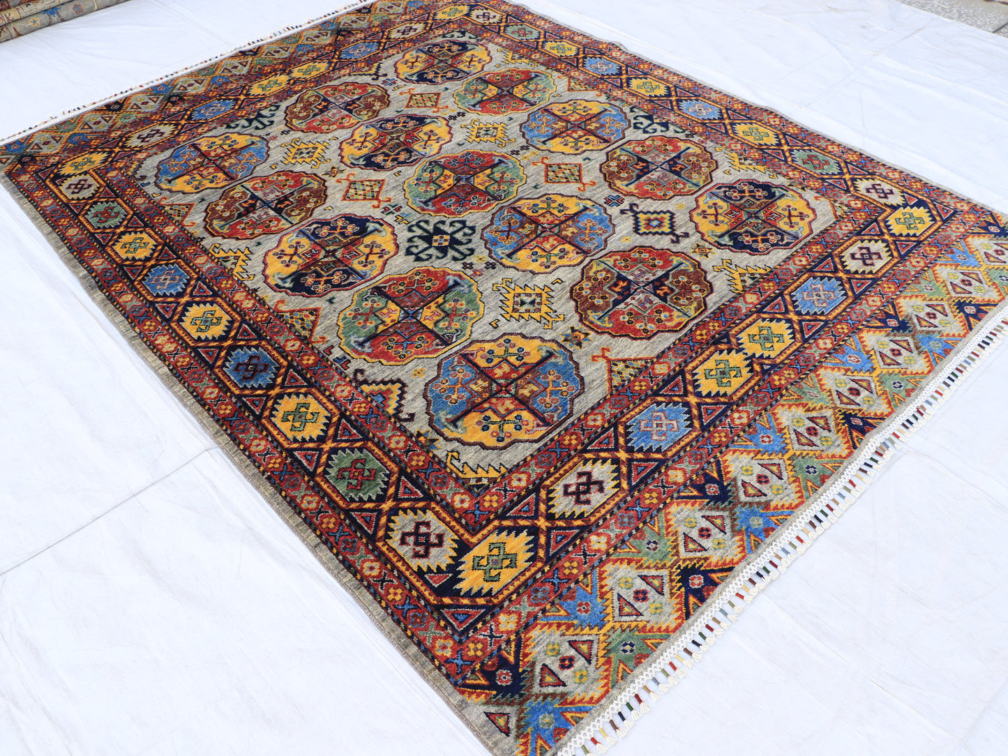 6x8 Multicolored Afghan Vaziri Hand Knotted Geometric Rug