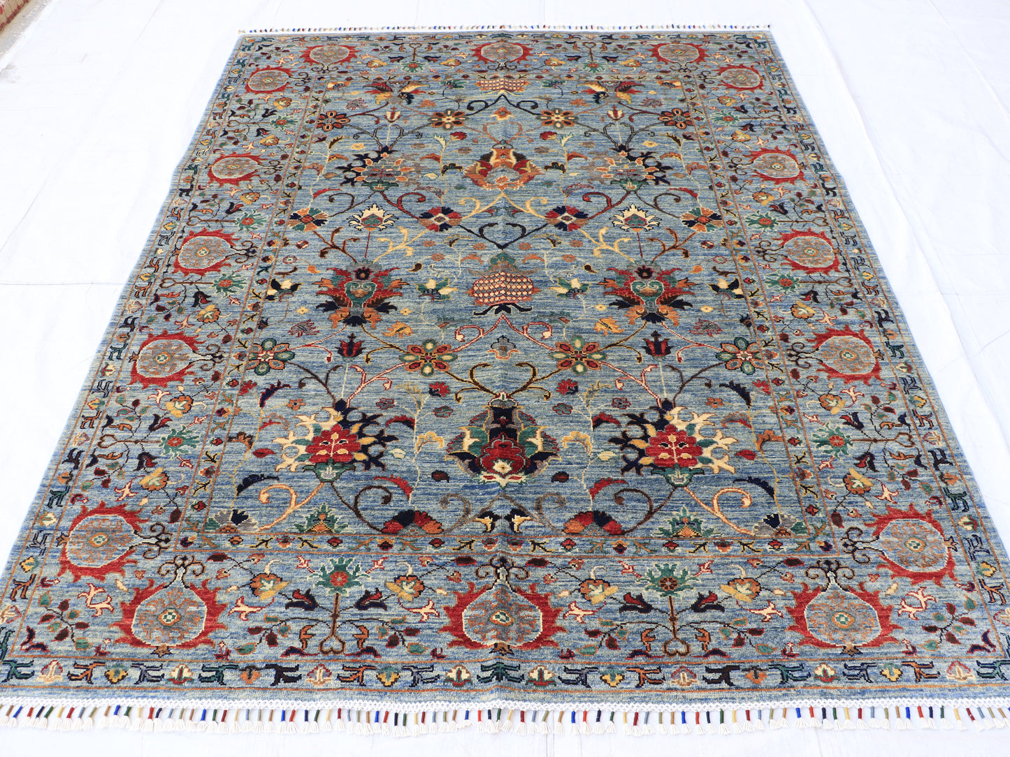 6X8 Self-Colored Afghan Sultani Hand Knotted Rug