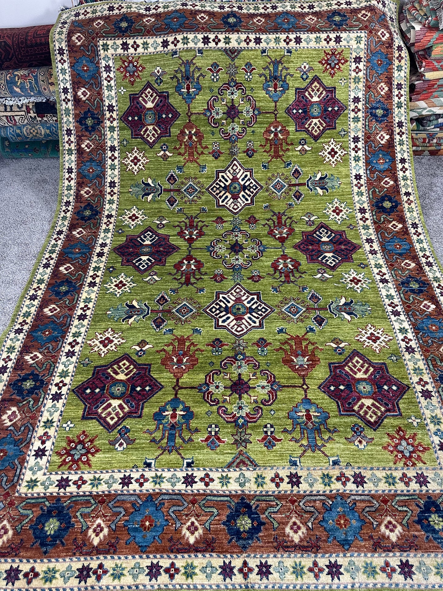 7 by 10 ft Afghan Handmade Super Kazak Area Rug, 100% Natural Wool and Vegetable Dyes