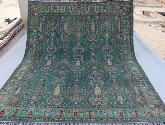 8x10 Afghan Handmade Kazak Green Area Rugs-Wool and Veg Dye