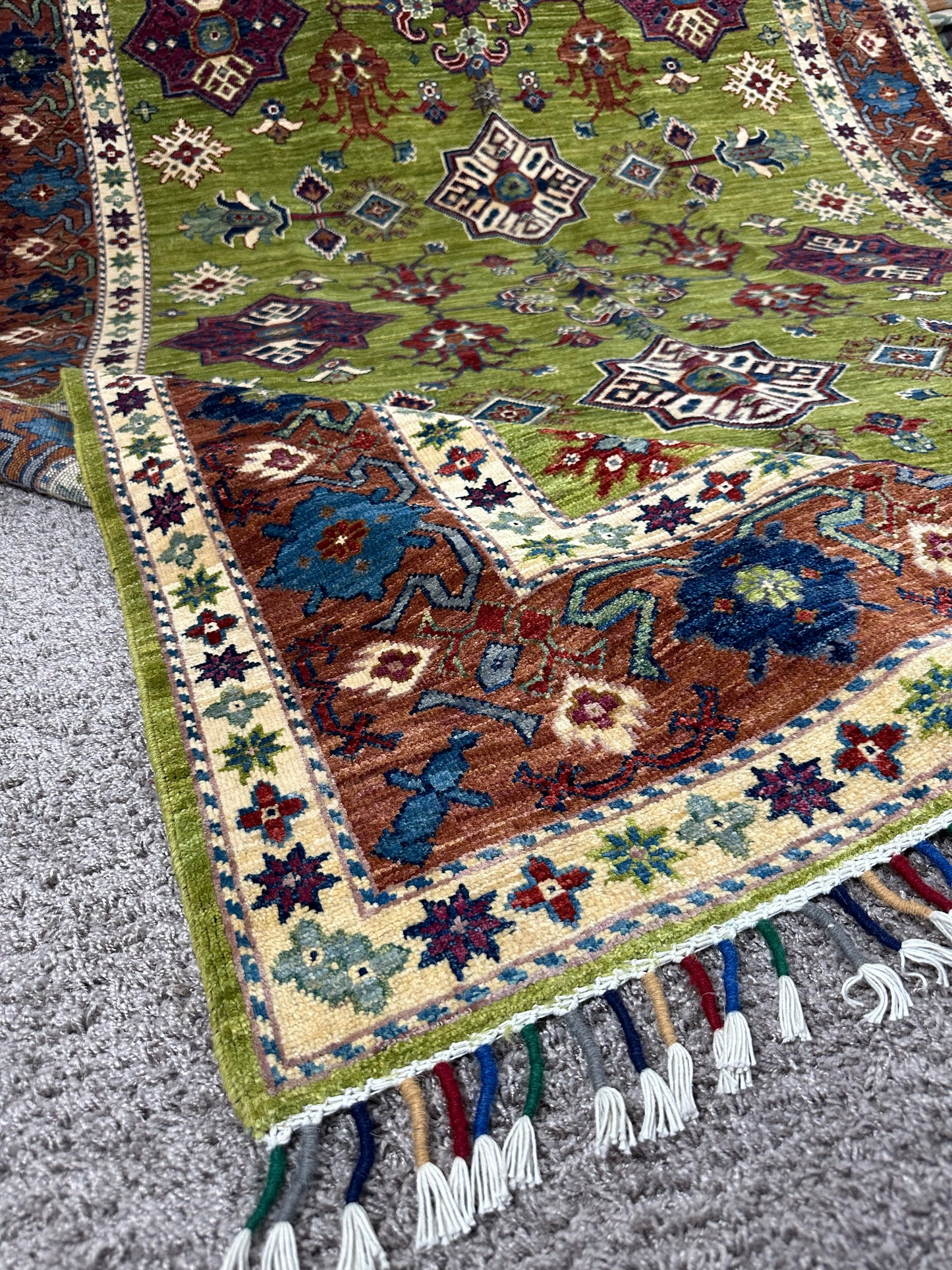 7 by 10 ft Afghan Handmade Super Kazak Area Rug, 100% Natural Wool and Vegetable Dyes