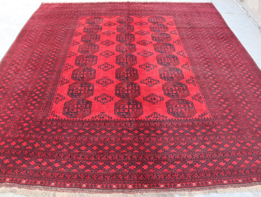 10x12 ft Large Afghan Antique Area Rug,Collectors Piece Rug, 100% Handspun Wool On Wool Soft Rug