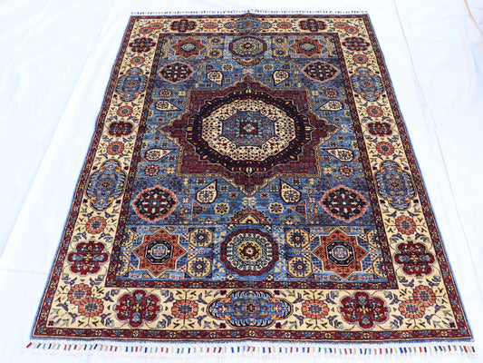 5x7 ft Blue Mamluk Area Rug