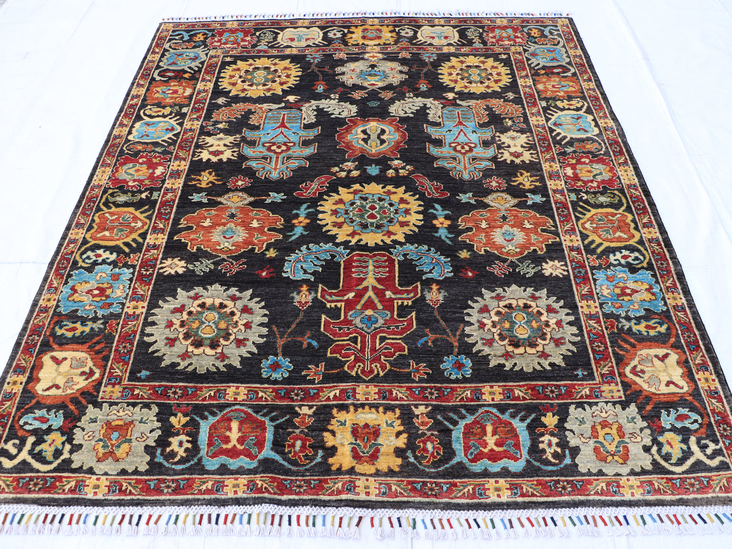 6x7 ft Black Sarapi Naqsha Area Rug