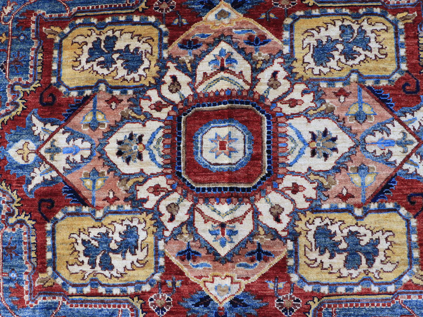 6x8Ft Blue, Beige, Red Afghan Haris Hand Knotted Geometric Rug