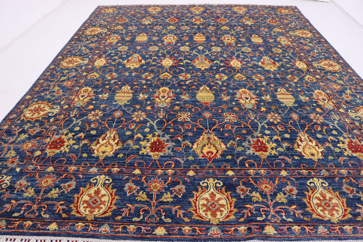 8x10 Ft Navy Blue Sultani High quality Chobi Rug - Afghan Handmade Oriental Rug