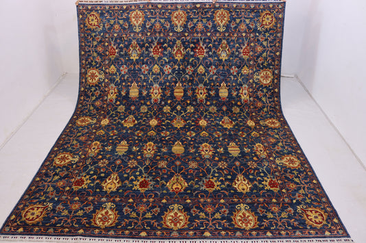 8x10 Ft Navy Blue Sultani High quality Chobi Rug - Afghan Handmade Oriental Rug