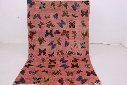 4x6 ft  Butterfly Pictorial Rug, Swarm of Butterflies, Hand Knotted Afghan Rug, Kids Room Rug,