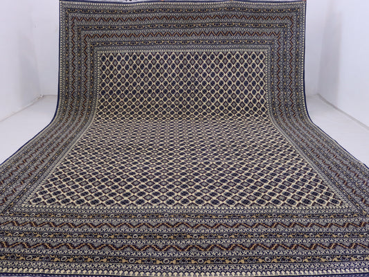 9x12ft  Beige Blue Bokhara Rug- khawaja Roshnaye Design