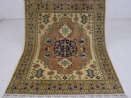 4x6 ft Kazak Rug -Caucasian Afghan Hand knotted Natural dyes Wool Area Rug - Oriental Soft Boho Rug