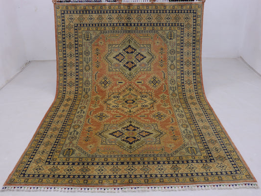 6x7 ft  royan color Kazak Area Rug  Handmade Kazak  Geometric Turkmen Rug-