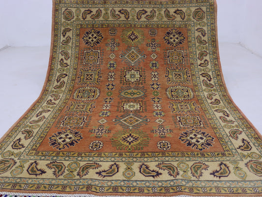 4x6 ft Afghan hand knotted kazak Area Rug- Wool and Veg Dye