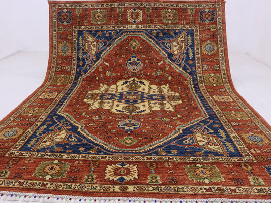 6x8 ft Afghan High quality persian design  Heriz Rug,Royan Navy Blue Red Turkmen Hand Knotted Wool rug