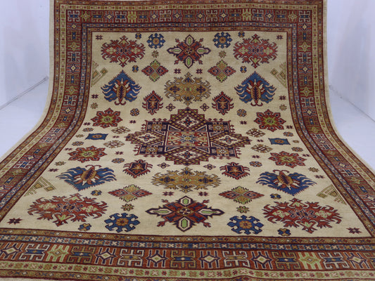 8x10 ft Afghan Handmade kazak Design Area Rug- Wool and Veg Dye