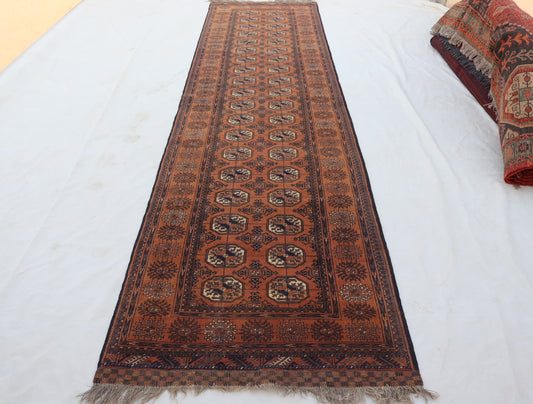 3x13 ft 1920s Antique  Tekke Ahal Runner , Collectors Piece Red Vintage Ersari Rug, Afghan Oriental Turkmen Rug, One of Kind Hallway Rug