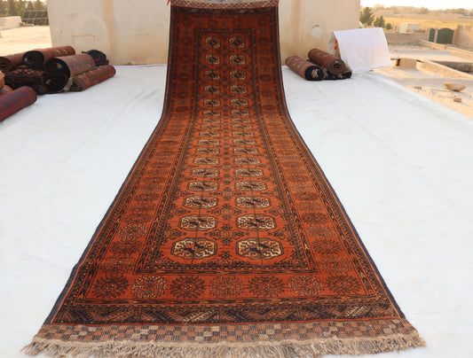3x12 ft 1920s Antique Tekke Ahal Runner , Collectors Piece Red Vintage Ersari Rug, Afghan Oriental Turkmen Rug, One of Kind Hallway Rug