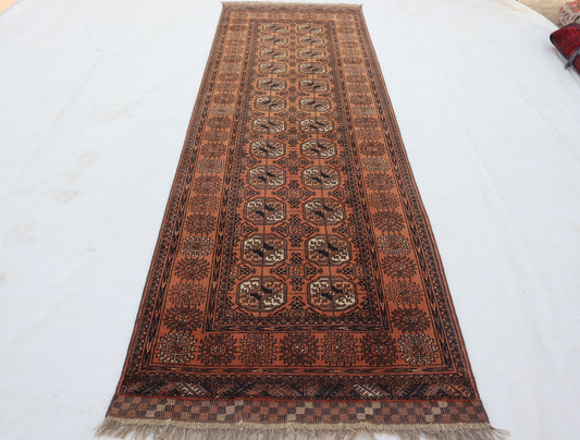 3x10 ft 1920s Antique Tekke Ahal Runner , Collectors Piece Red Vintage Ersari Rug, Afghan Oriental Turkmen Rug, One of Kind Hallway Rug