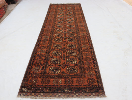 3x11 ft 1920s Antique Tekke Ahal Runner , Collectors Piece Red Vintage Ersari Rug, Afghan Oriental Turkmen Rug, One of Kind Hallway Rug