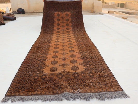 3x9 ft Terracotta Antique Rug 9 ft Runner Rug, Turkmen Handmade old Wool Rug, Hallway Runner