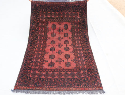 3x5 ft Small Antique Turkmen Tribal Ersari Rug ,High Pile Wool Area Rug, Collectors Piece Vintage Afghan Oriental Rug, Kitchen, Entry way Rug