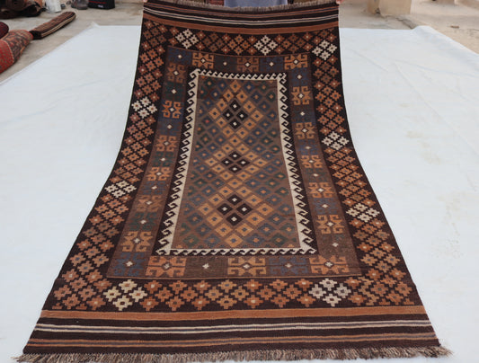 3x7 ft vintage hand-woven ghalmori kilim rug, Afghan flat handmade Kilim Rug, Red color,  modern kilim rug
