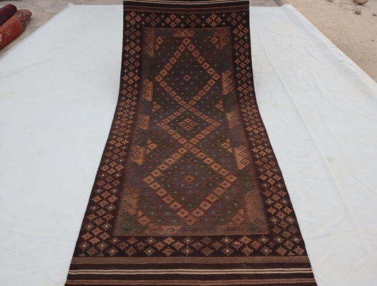 3x9 ft vintage hand-woven ghalmori kilim rug, Afghan flat handmade Kilim Rug, Red color, modern kilim rug